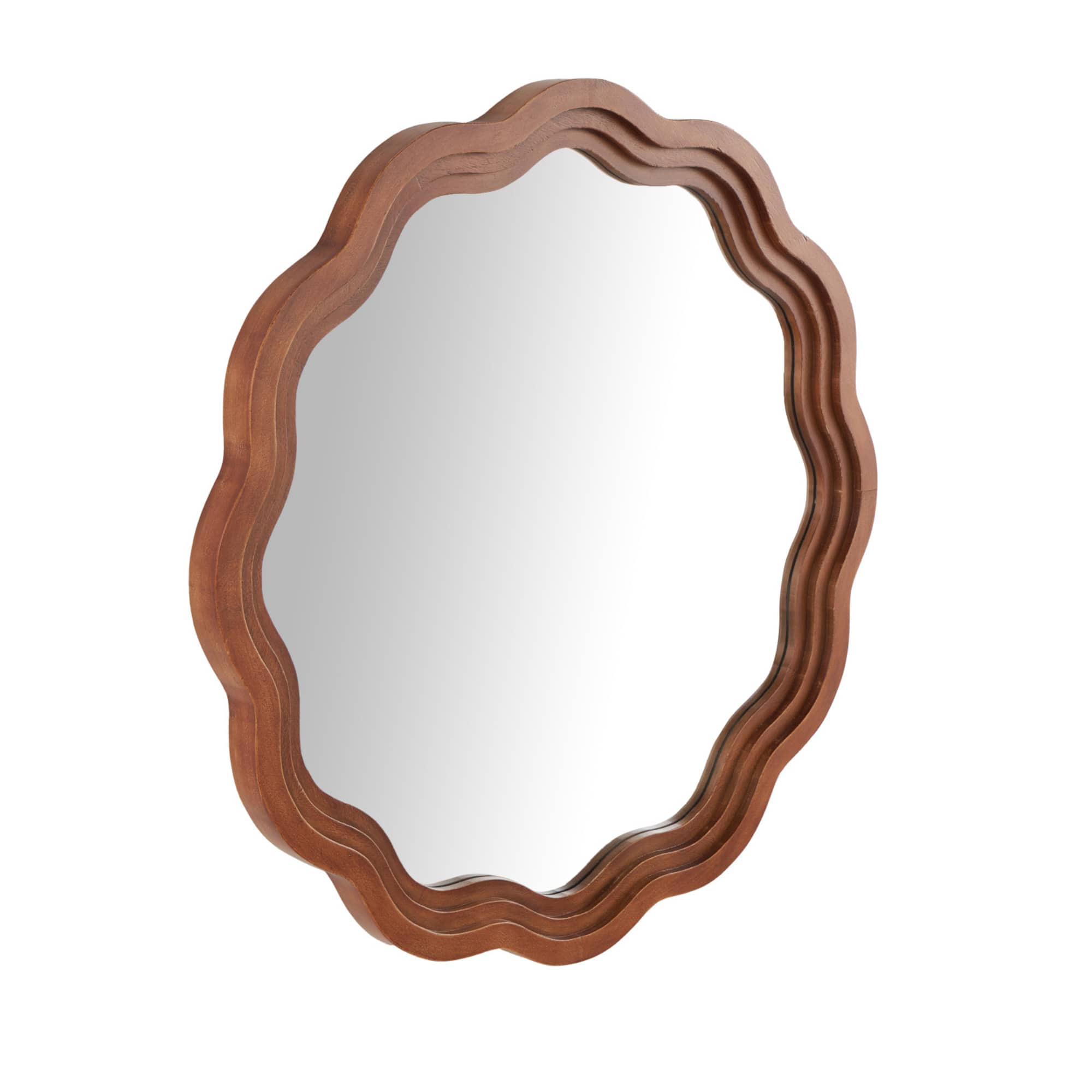 31" Brown Wood Handmade Wall Mirror with Dimensional Carved Frame